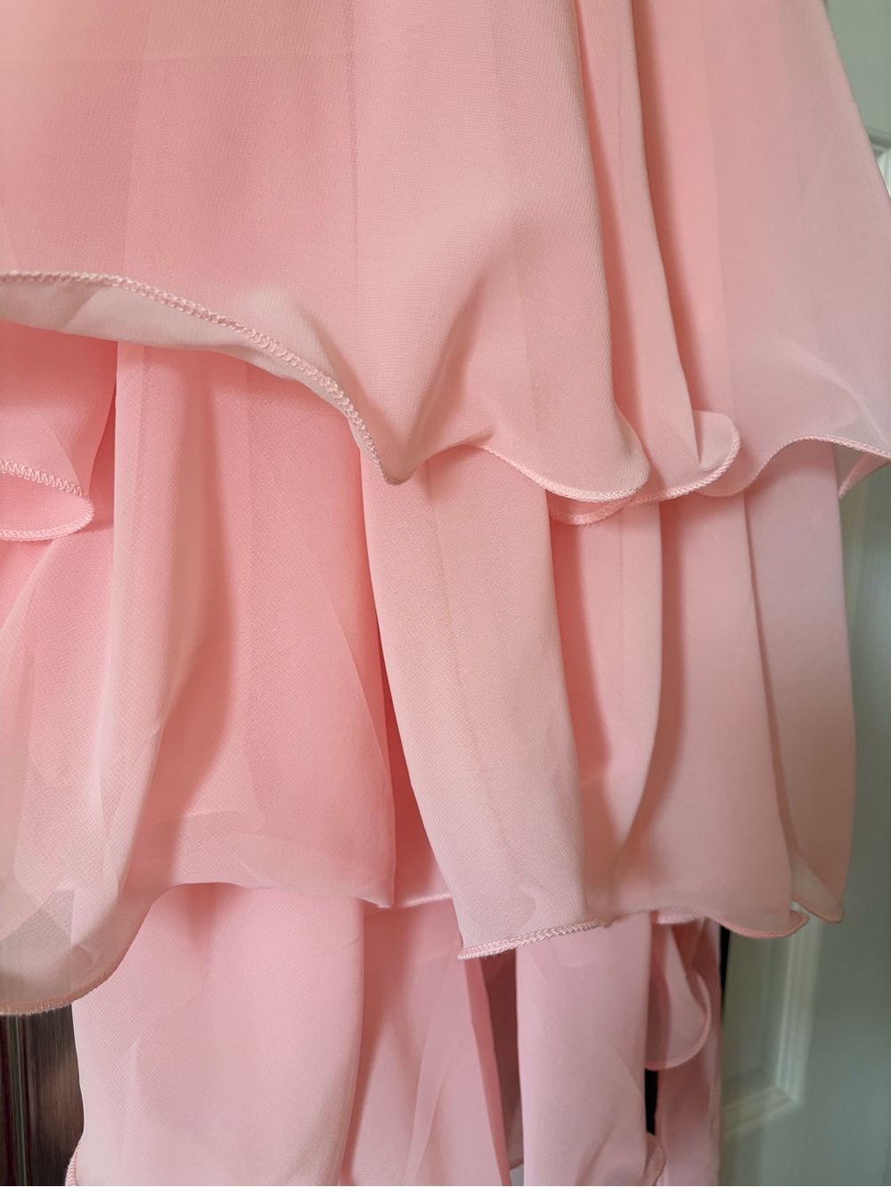 Feminine romantic baby pink layered chiffon lettuce hem top - Picture 9 of 10